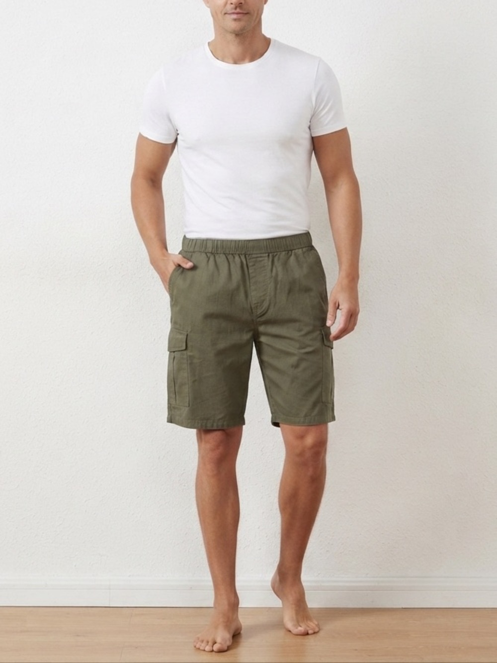 Vcansion Men Olive Green Cargo Shorts NWT Size US 42 100% Cotton Elastic Waist❤️